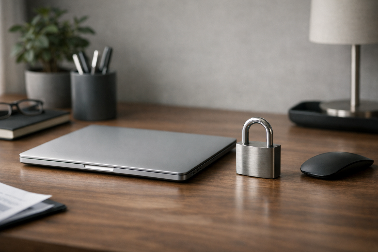 Laptop i kłódka symbolizujące ochronę prywatności